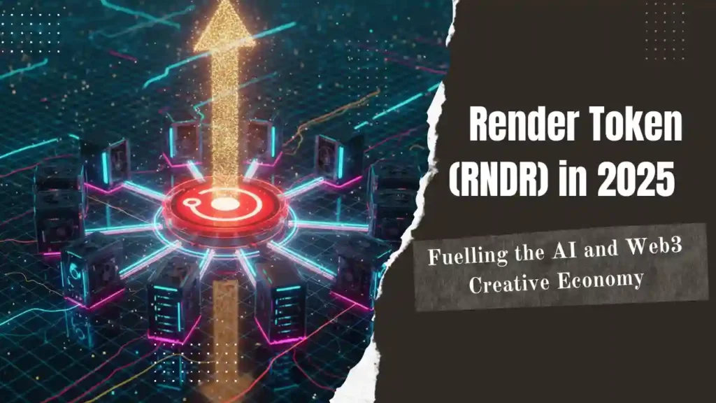 Futuristic illustration of Render Token (RNDR) powering decentralized GPU rendering