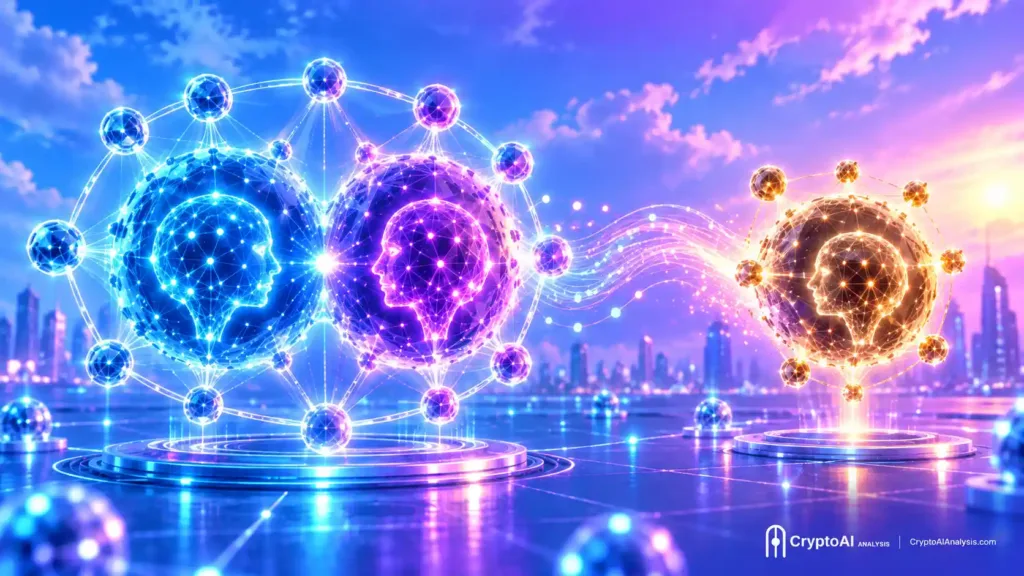 Glowing AI network hub representing the Artificial Superintelligence Alliance (ASI) with one node separating
