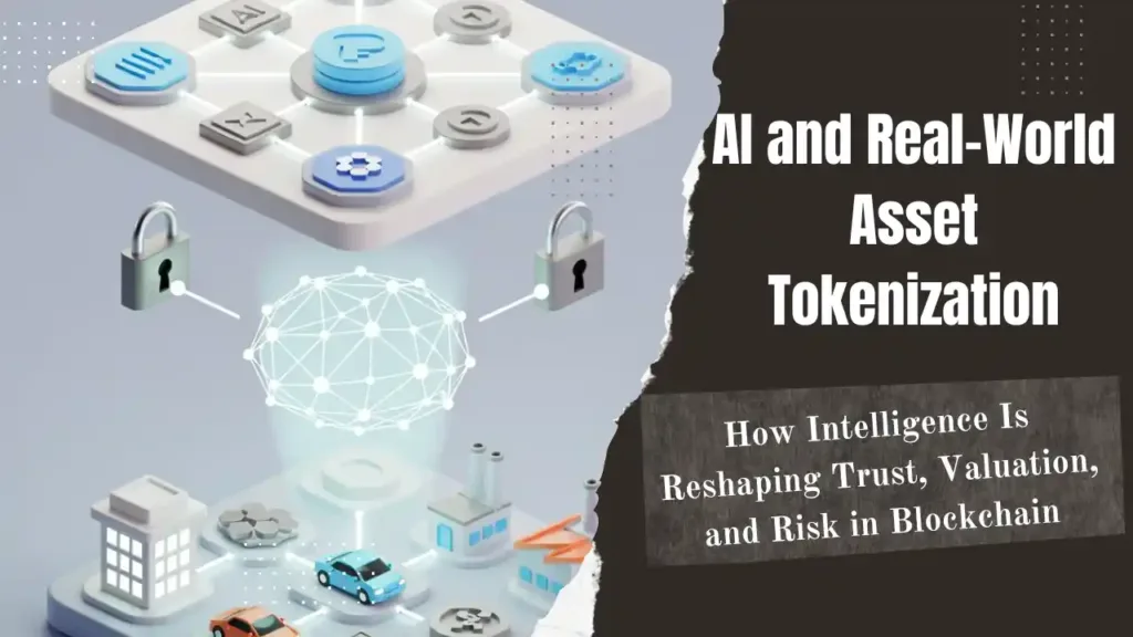 Diagram showing AI layered between real-world asset tokenization and blockchain systems.