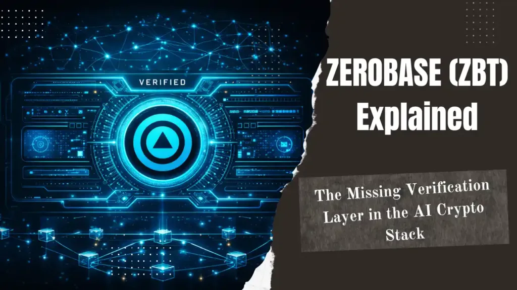 Layered AI crypto stack illustrating compute, data, and verification layers powered by ZEROBASE